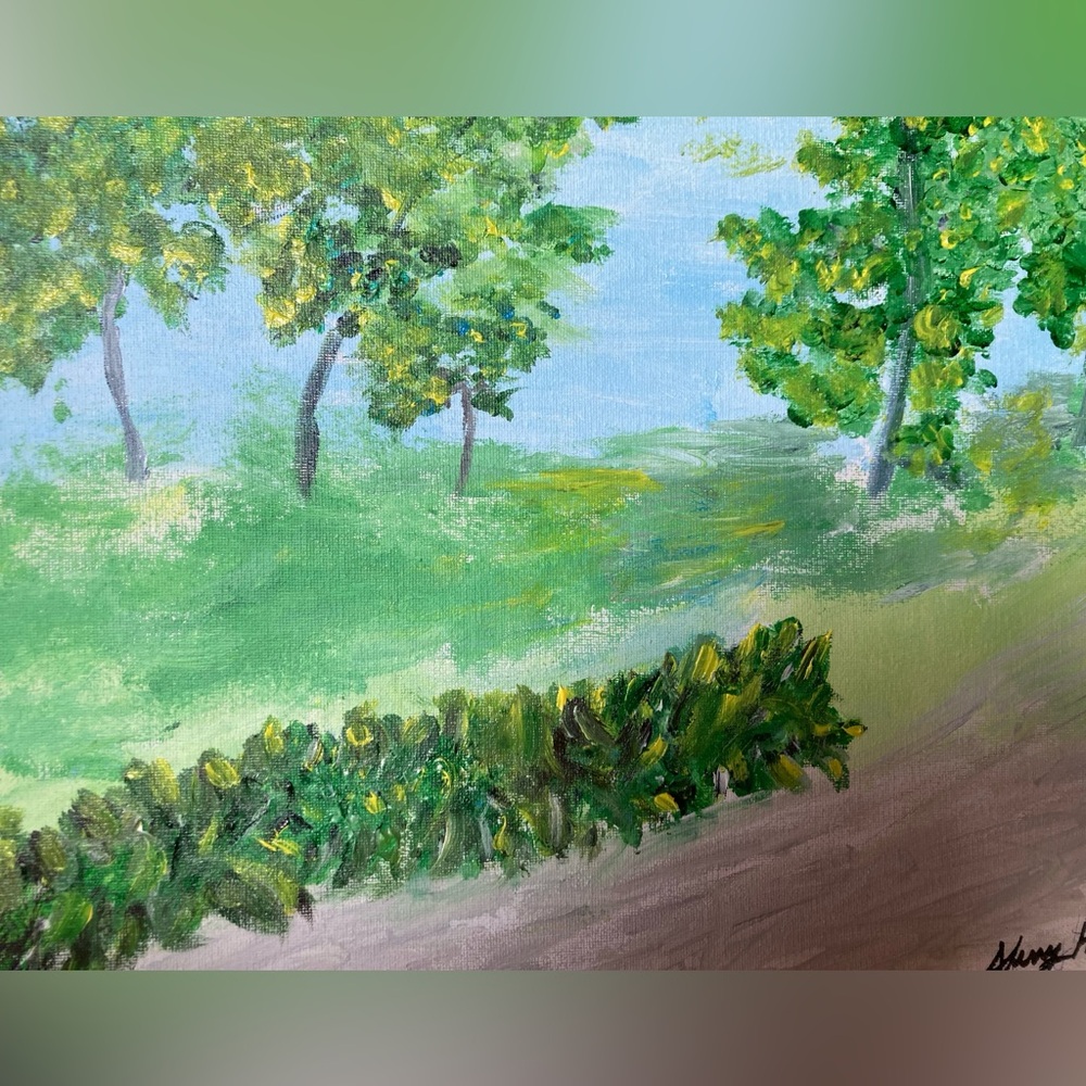 Green and Blue Impressionist Landscape Art original acrylic on canvas